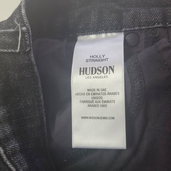 Hudson Jeans Holly High Waist Black Denim Straight Jeans Split Side Slit Size 25 - Picture 4 of 12